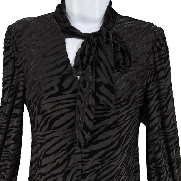 Calvin Klein Womens 4 Black Velvet Burn Out Zebra Print Long Sleeve Retro Dress - Picture 6 of 16